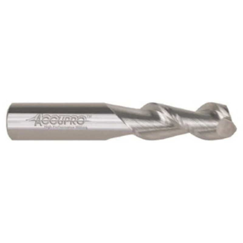 Accupro 1/2, 2 LOC, 1/2 Shank Diam, 4 OAL, 2 Flute, Solid Carbide Square End Mill Single End, Uncoated, Spiral Flute,...